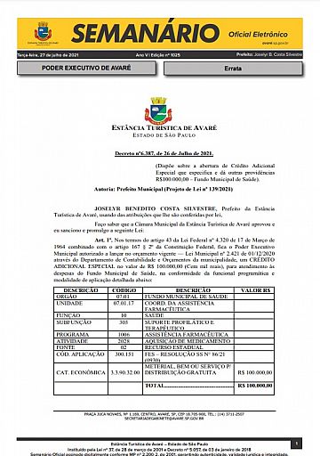 Semanário Oficial - Ed. 1025