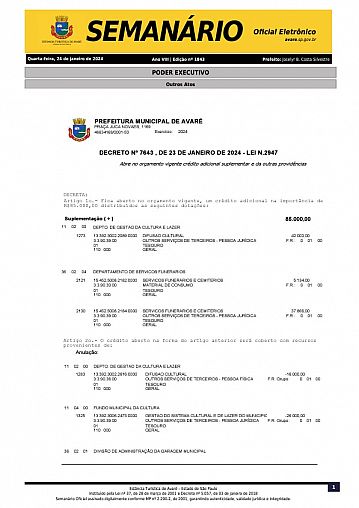 Semanário Oficial - Ed. 1843